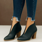Avery - Women's Deep V-Cut Suede Block Heel Ankle Boots
