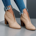 Avery - Women's Deep V-Cut Suede Block Heel Ankle Boots