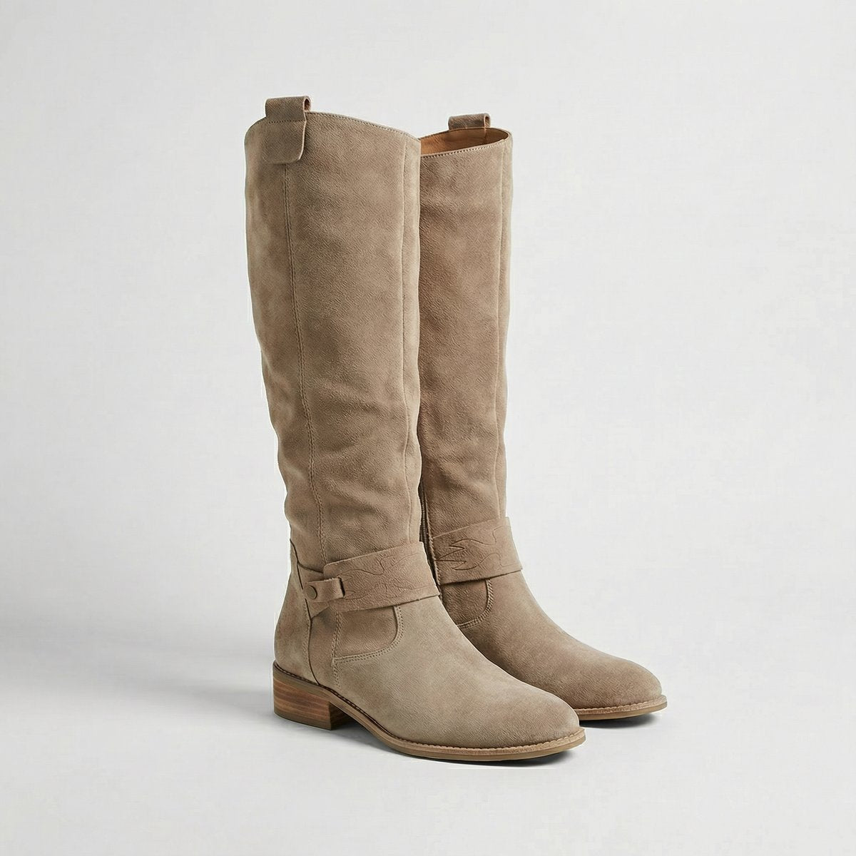 Avery - Women's Suede-Look Knee-High Boots with Buckle Strap