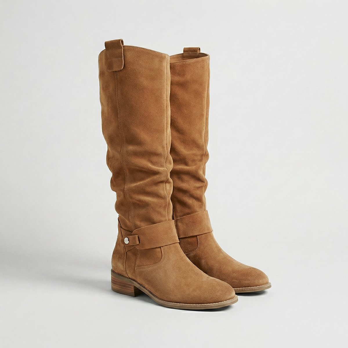 Avery - Women's Suede-Look Knee-High Boots with Buckle Strap