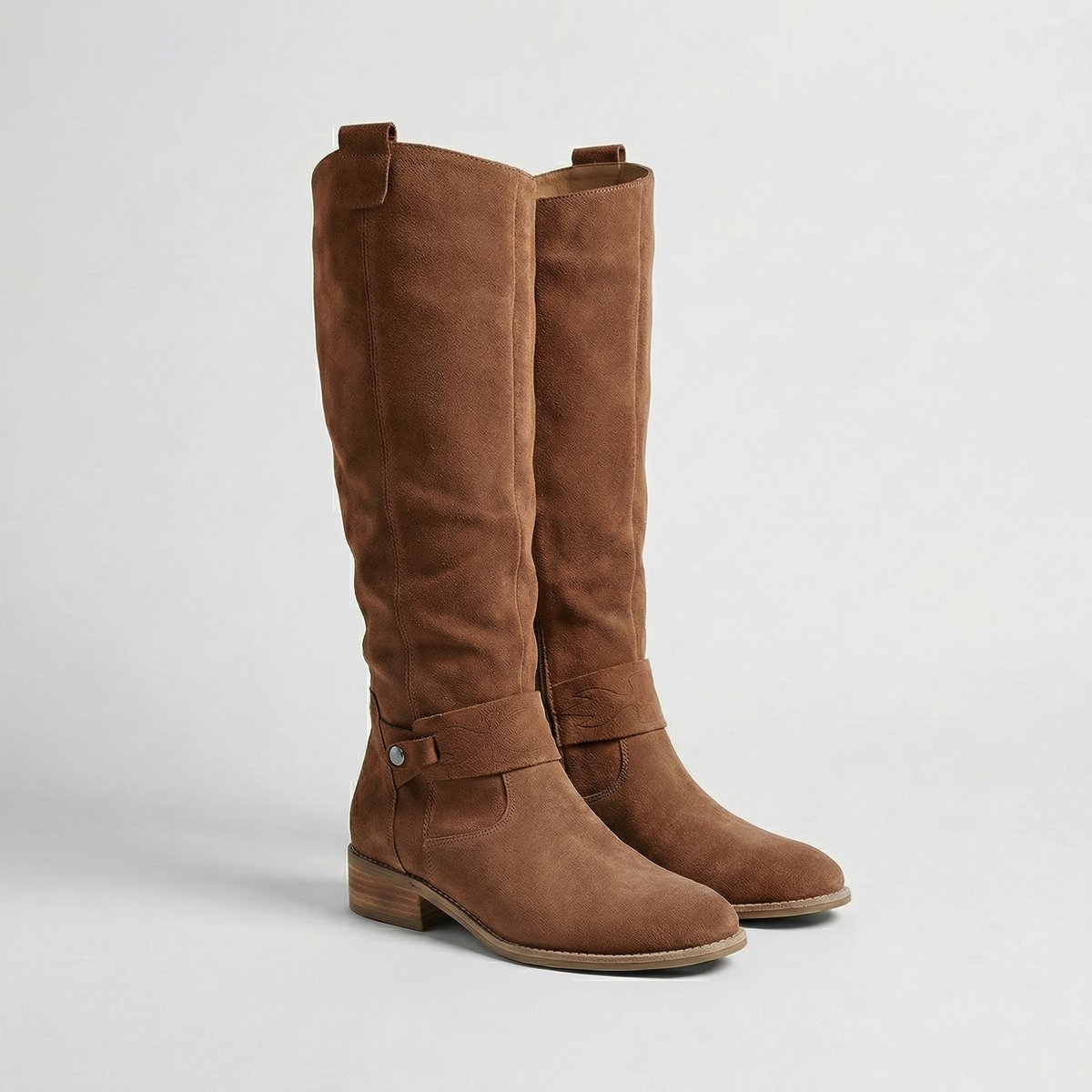 Avery - Women's Suede-Look Knee-High Boots with Buckle Strap