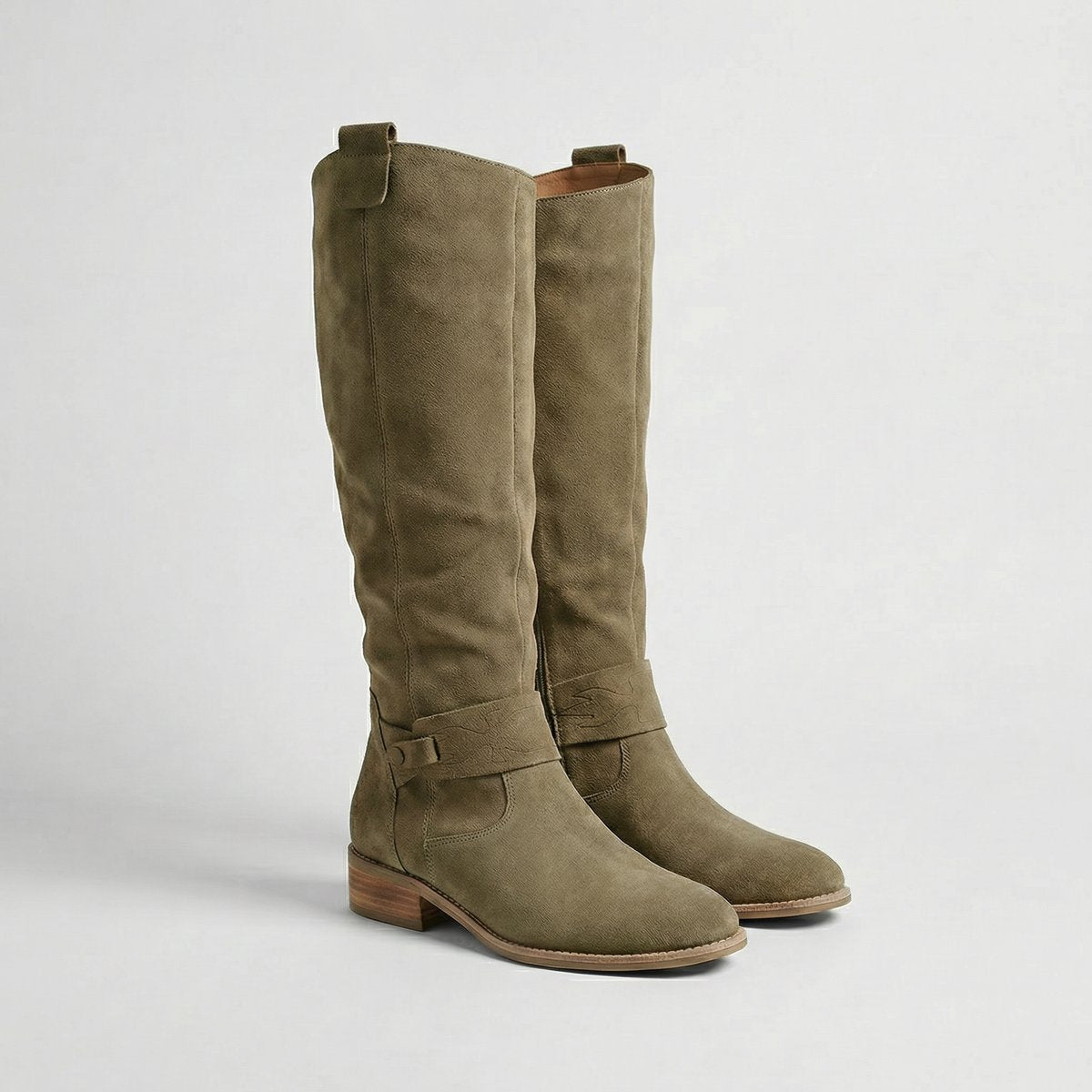 Avery - Women's Suede-Look Knee-High Boots with Buckle Strap