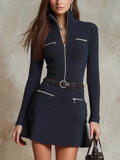 Aya - Women's Long Sleeve Zip-Front Mini Dress 1