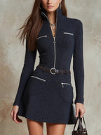Aya - Women's Long Sleeve Zip-Front Mini Dress 1