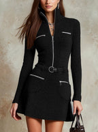 Aya - Women's Long Sleeve Zip-Front Mini Dress 2