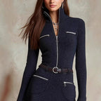 Aya - Women's Long Sleeve Zip-Front Mini Dress 4