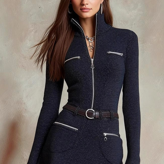 Aya - Women's Long Sleeve Zip-Front Mini Dress 4