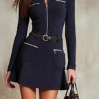 Aya - Women's Long Sleeve Zip-Front Mini Dress 5