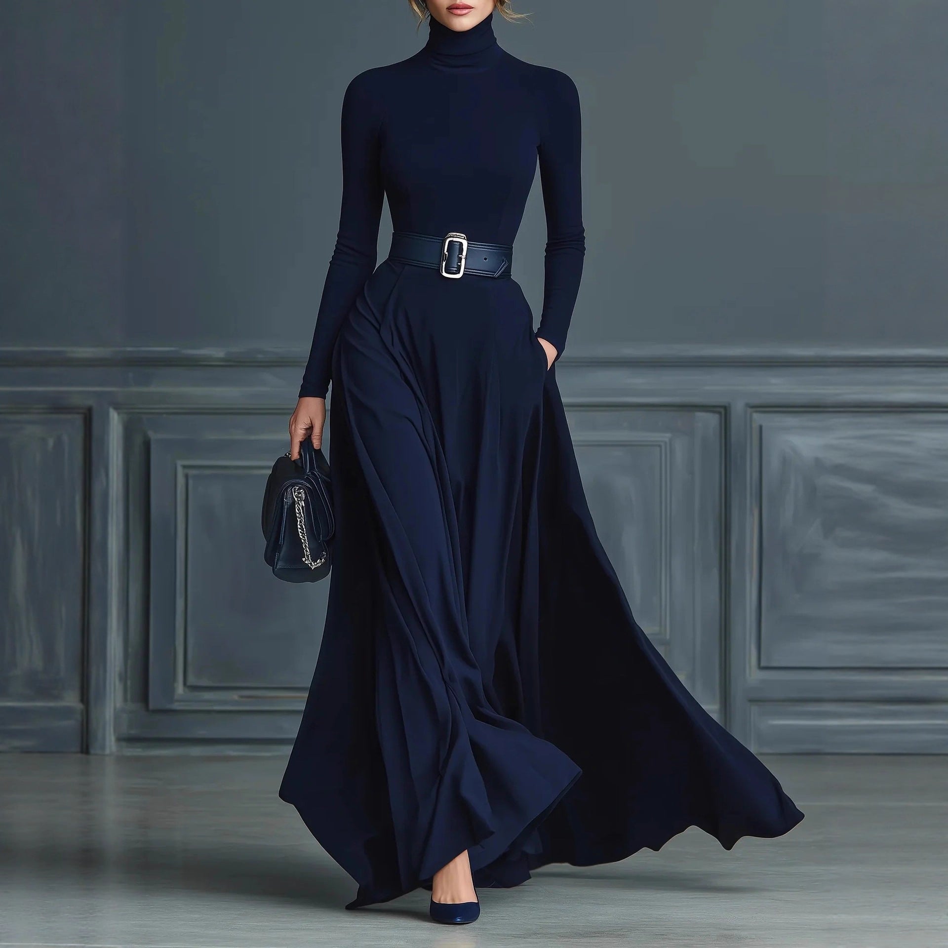 Bailey - Women's Turtleneck Long Sleeve Slim Fit Maxi Dress 1