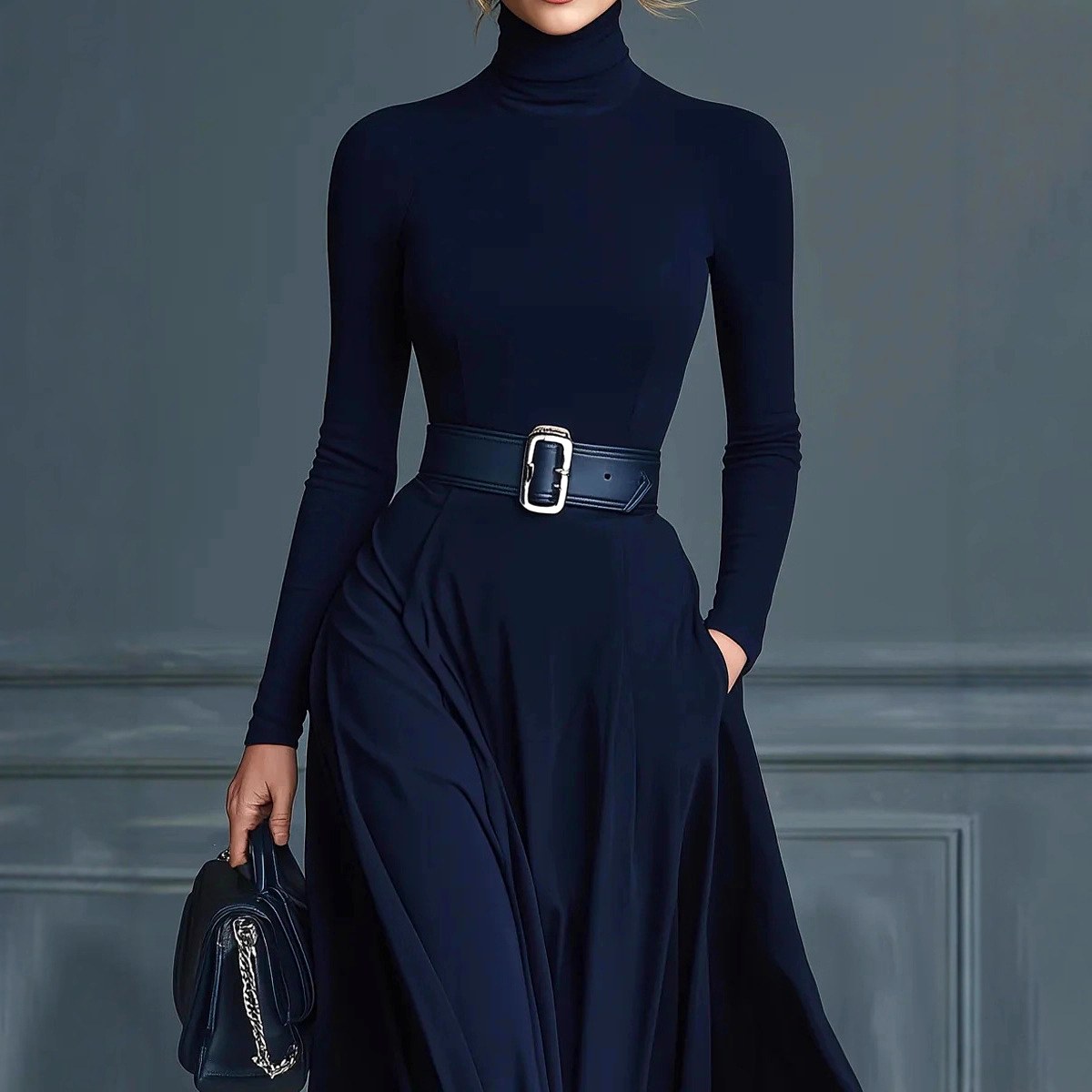 Bailey - Women's Turtleneck Long Sleeve Slim Fit Maxi Dress 2