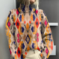 Beatrice - Women's Argyle Knit Pullover with Mock Neck