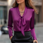 Beatrice - Women's Bow-Tie Front Long Sleeve Blouse