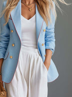 Beatrice - Women's Notch-Lapel Linen Blazer with Contrast Trim