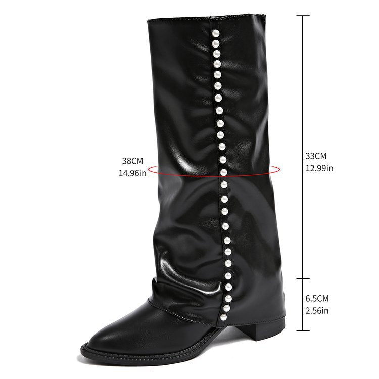 Beatrice - Women's Pearl-Embellished Knee-High Boots