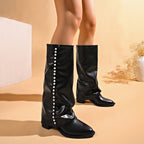 Beatrice - Women's Pearl-Embellished Knee-High Boots