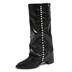Beatrice - Women's Pearl-Embellished Knee-High Boots