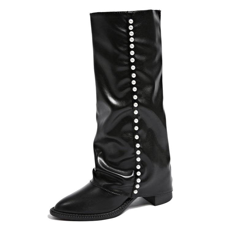Beatrice - Women's Pearl-Embellished Knee-High Boots