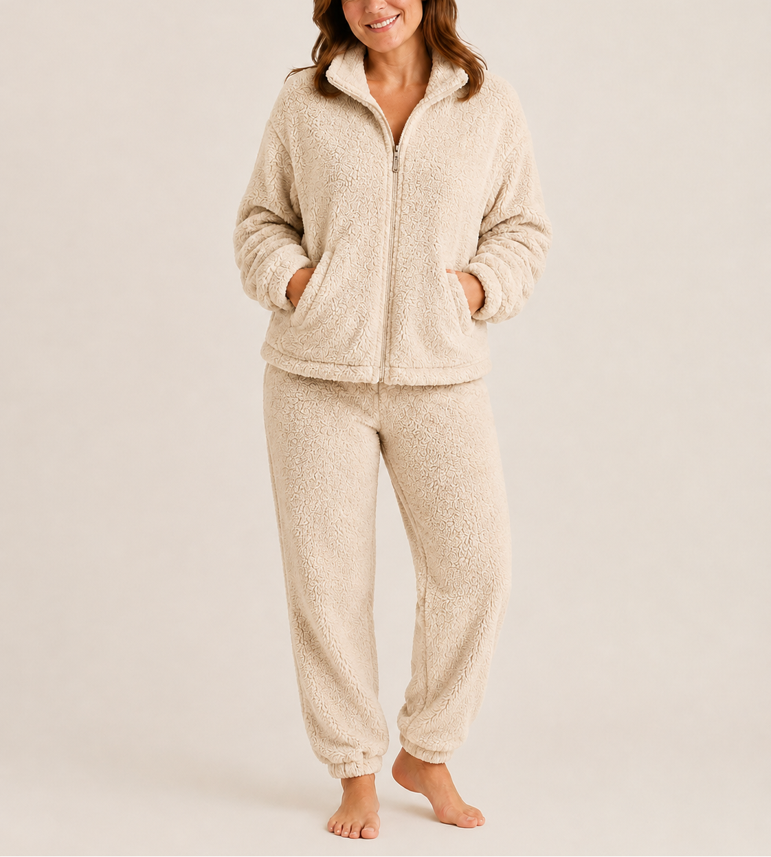 Beatrice - Women's Sherpa Fleece Zip Jacket & Cuffed Joggers Set