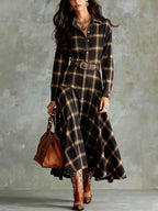 Beatrice - Women's Plaid Collared Shirt Maxi Dress 2