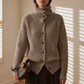 Bella - Women's Turtleneck Cardigan with Ribbed Knit