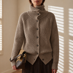 Bella - Women's Turtleneck Cardigan with Ribbed Knit