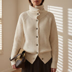 Bella - Women's Turtleneck Cardigan with Ribbed Knit