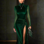 Bernadine - Women's Textured Turtleneck Mermaid Maxi Dress 2