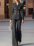 Beryl - Women's Pinstripe Blazer and Flared Pants Suit Set 2
