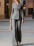 Beryl - Women's Pinstripe Blazer and Flared Pants Suit Set 3