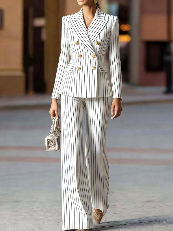 Beryl - Women's Pinstripe Blazer and Flared Pants Suit Set 4