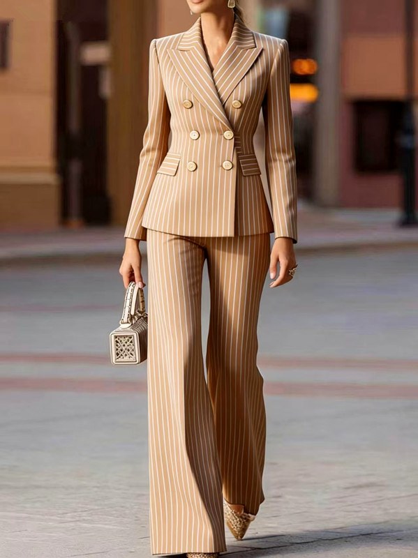 Beryl - Women's Pinstripe Blazer and Flared Pants Suit Set 5
