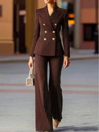 Beryl - Women's Pinstripe Blazer and Flared Pants Suit Set 6