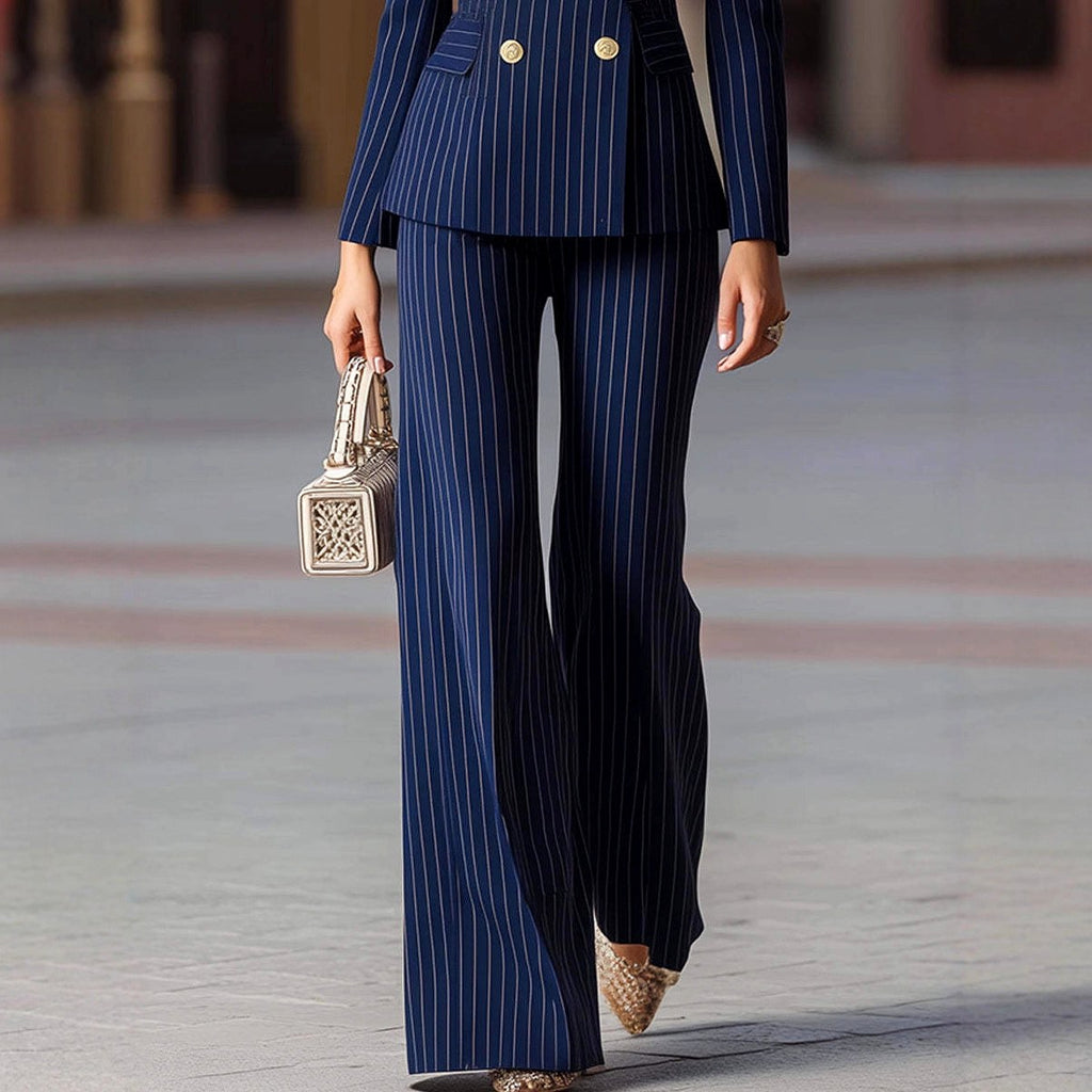 Beryl - Women's Pinstripe Blazer and Flared Pants Suit Set 7