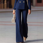 Beryl - Women's Pinstripe Blazer and Flared Pants Suit Set 7