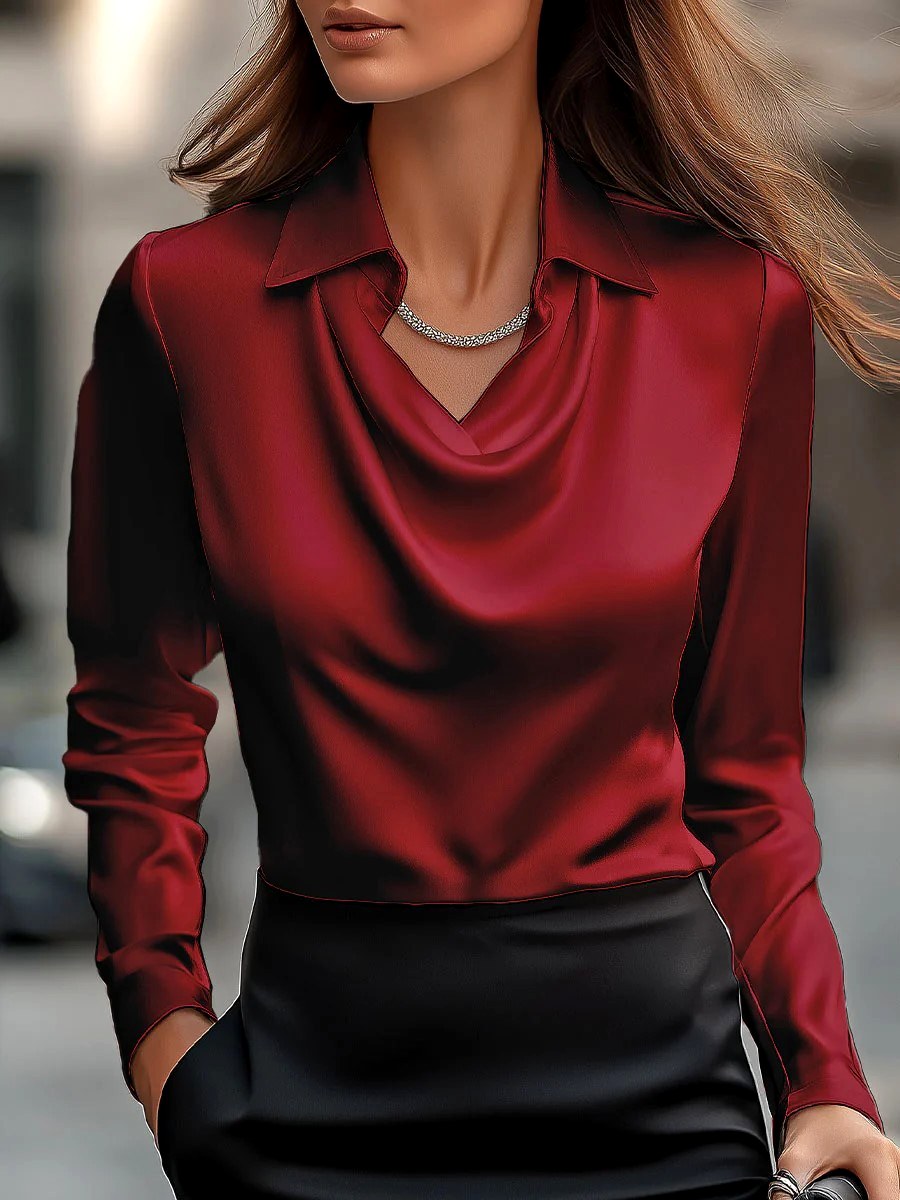 Bianca - Women's Draped Cowl Neck Satin Blouse 7