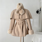 Blake - Women’s Double-Breasted Belted Coat with Cape Overlay 4
