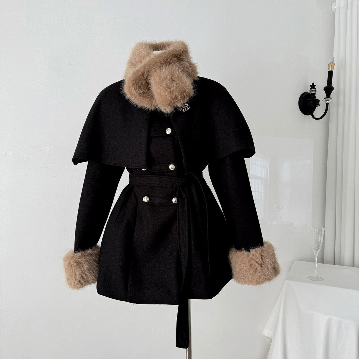 Blake - Women’s Double-Breasted Belted Coat with Cape Overlay 5