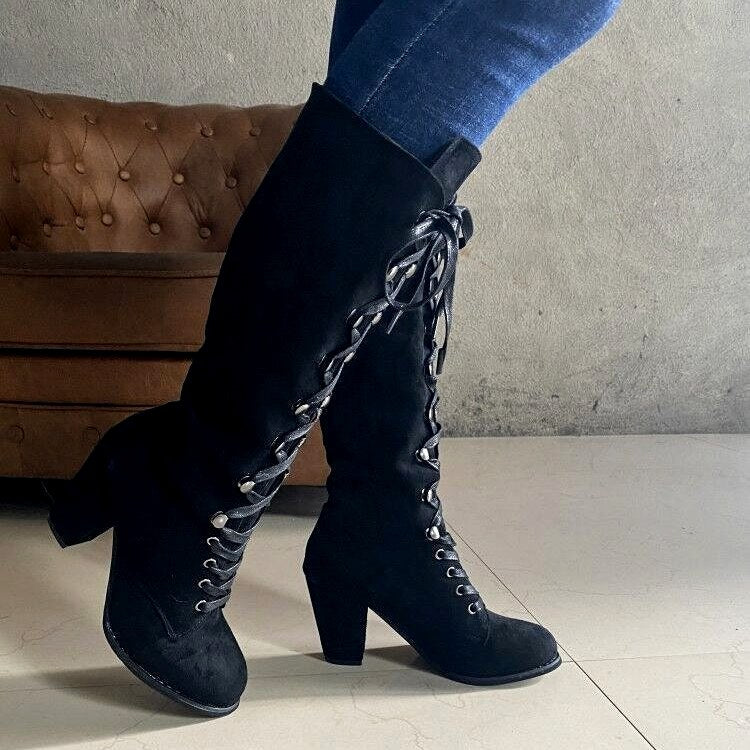 Brunhilde - Women’s Knee-High Lace-Up Block Heel Boots 2