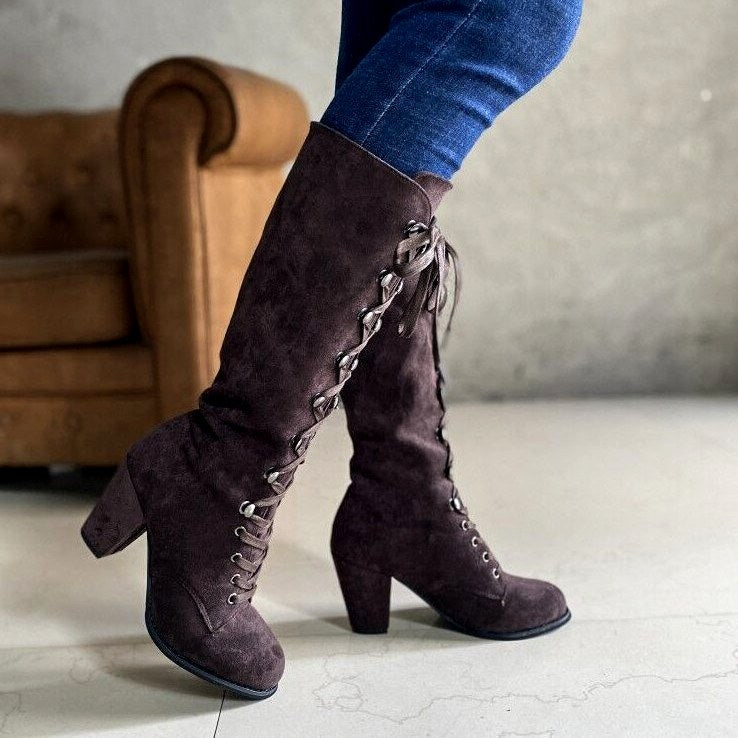 Brunhilde - Women’s Knee-High Lace-Up Block Heel Boots 3