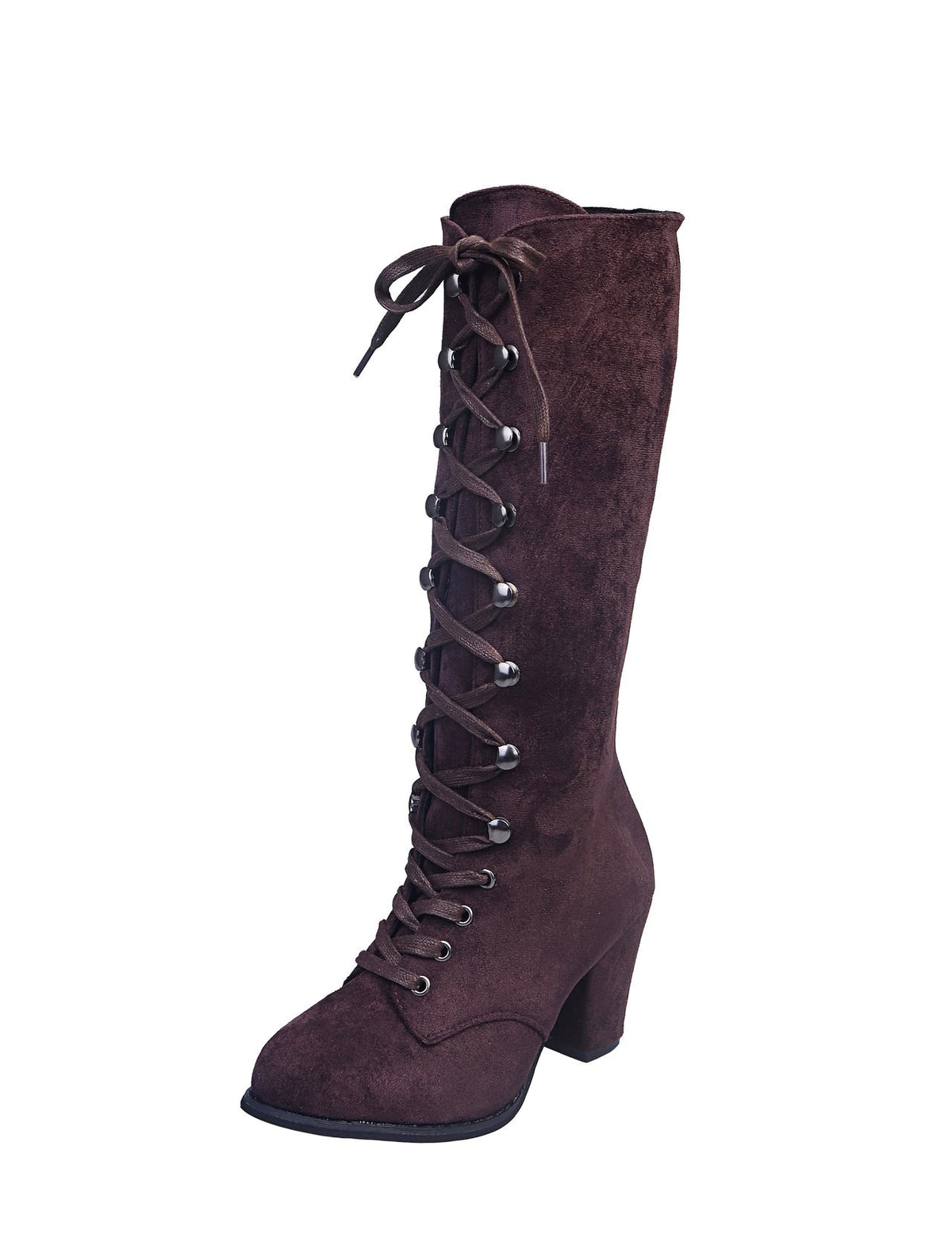Brunhilde - Women’s Knee-High Lace-Up Block Heel Boots 8