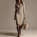 Camellia - Women's Polo Button-Neck Ribbed Knit Midi Dress 1