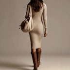 Camellia - Women's Polo Button-Neck Ribbed Knit Midi Dress 2