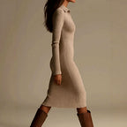 Camellia - Women's Polo Button-Neck Ribbed Knit Midi Dress 3