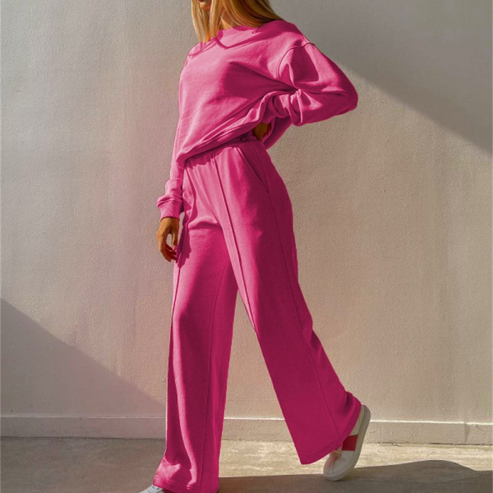 Camila - Women's Cropped Hoodie & High-Waist Wide-Leg Joggers Set