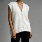 Camille - Women's Plush V-Neck Button-Up Knit Vest 2