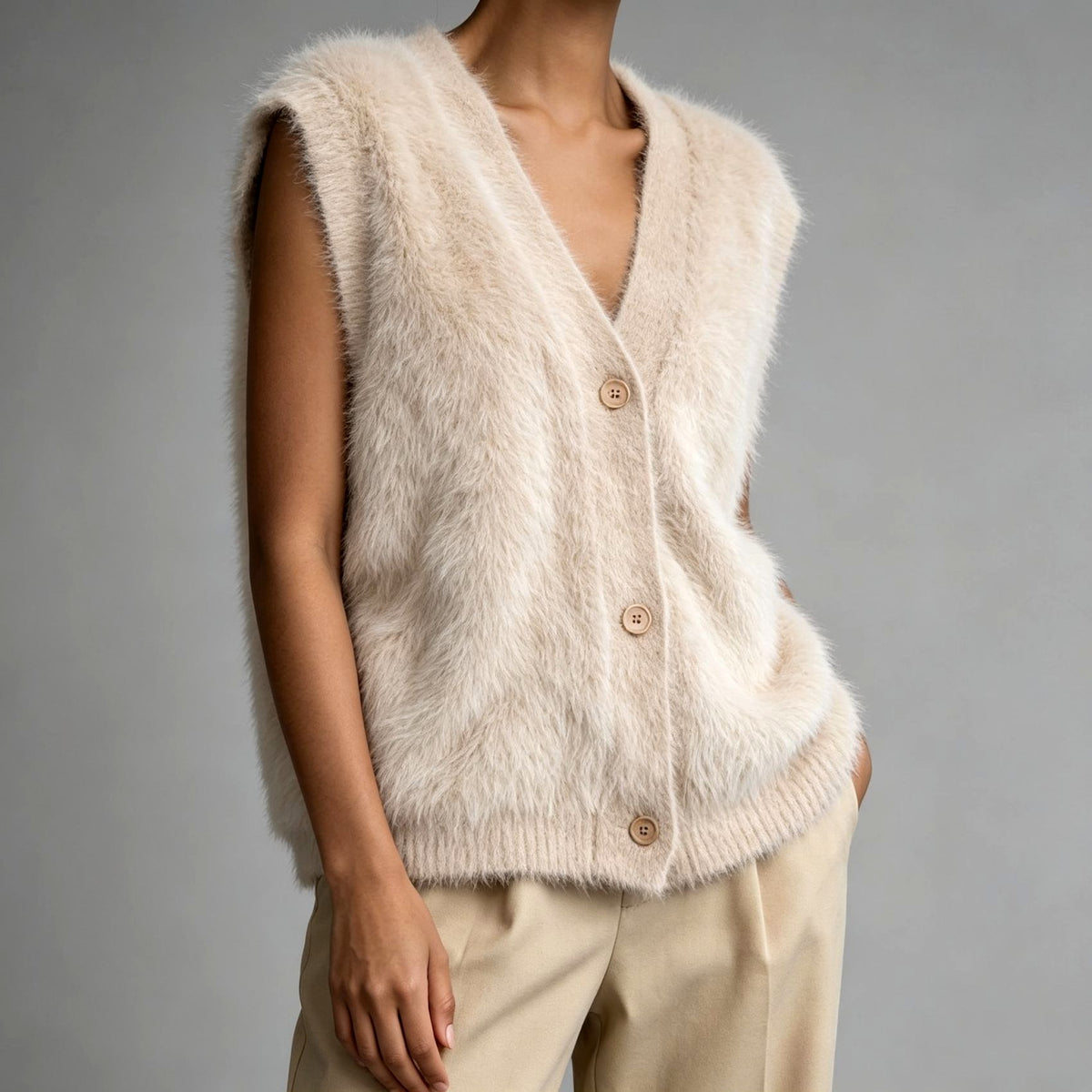 Camille - Women's Plush V-Neck Button-Up Knit Vest 3