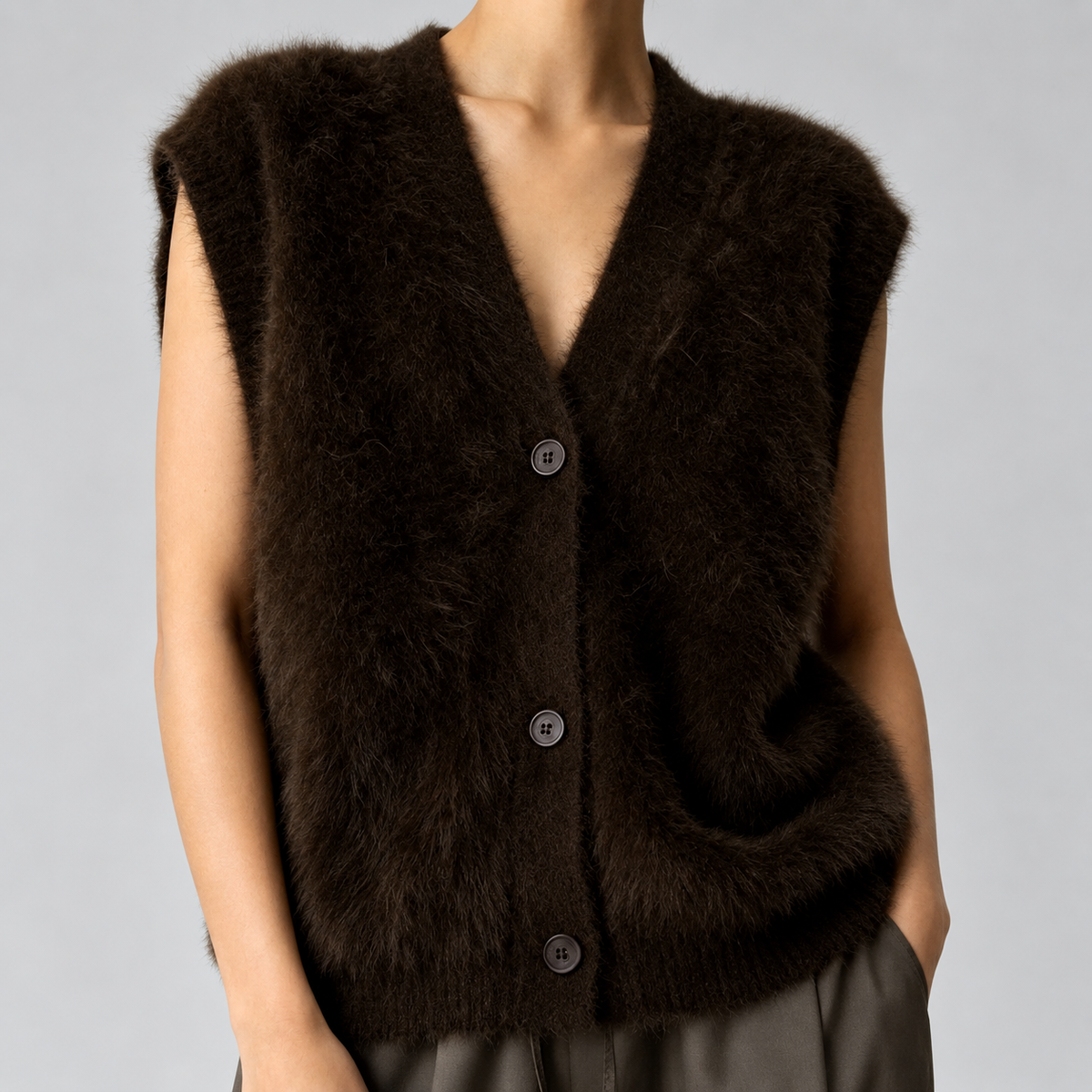 Camille - Women's Plush V-Neck Button-Up Knit Vest 4