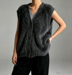 Camille - Women's Plush V-Neck Button-Up Knit Vest 5