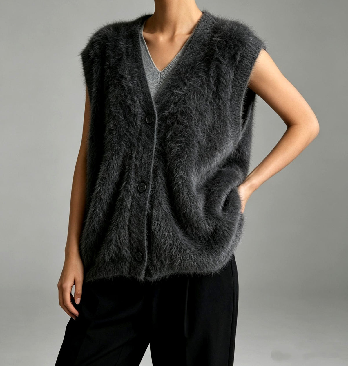 Camille - Women's Plush V-Neck Button-Up Knit Vest 5