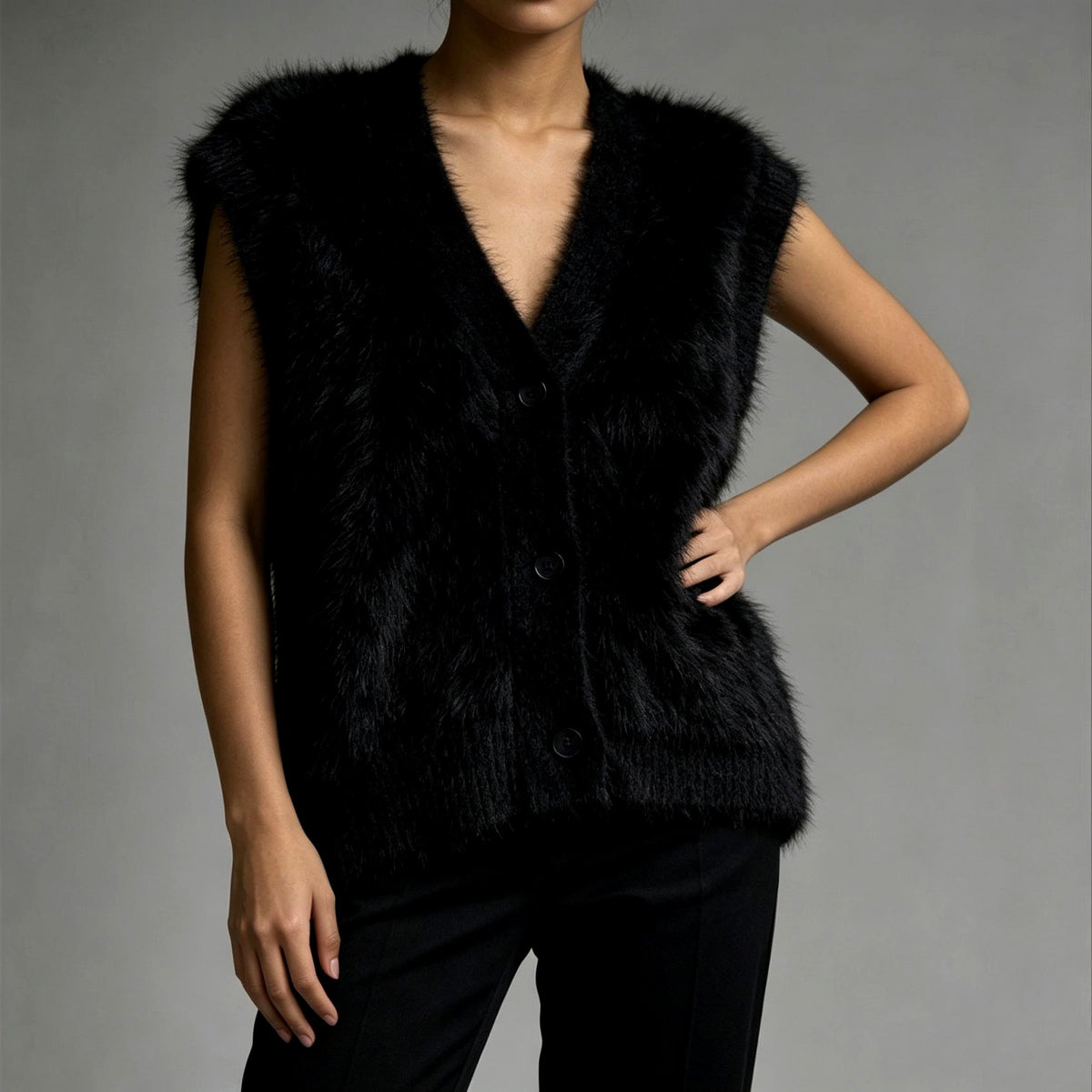 Camille - Women's Plush V-Neck Button-Up Knit Vest 6